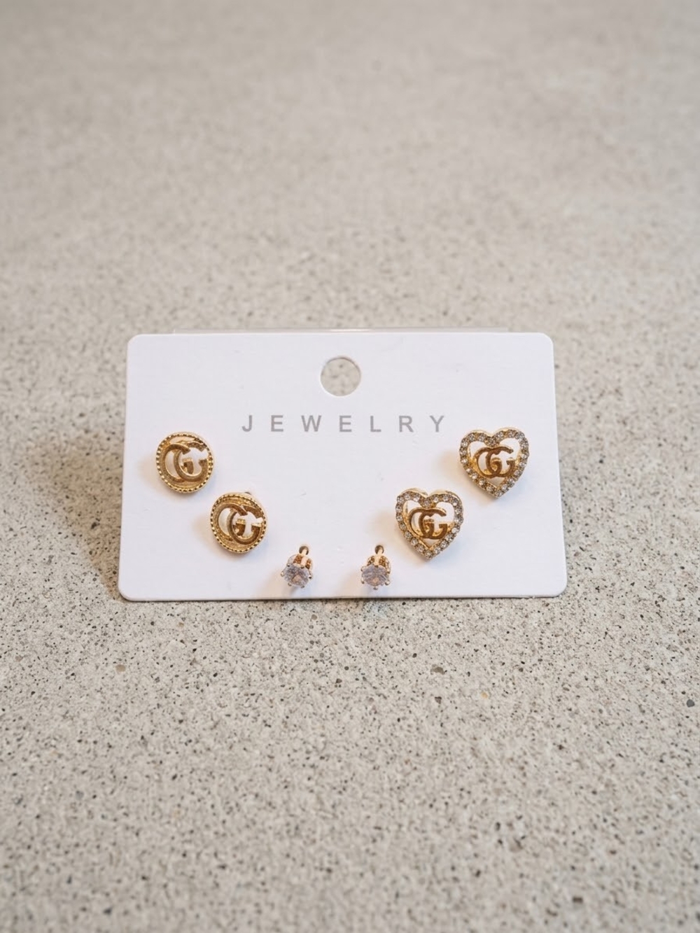 Brand New Gold Tone Heart and Logo Stud Earring Set - 3 Pair